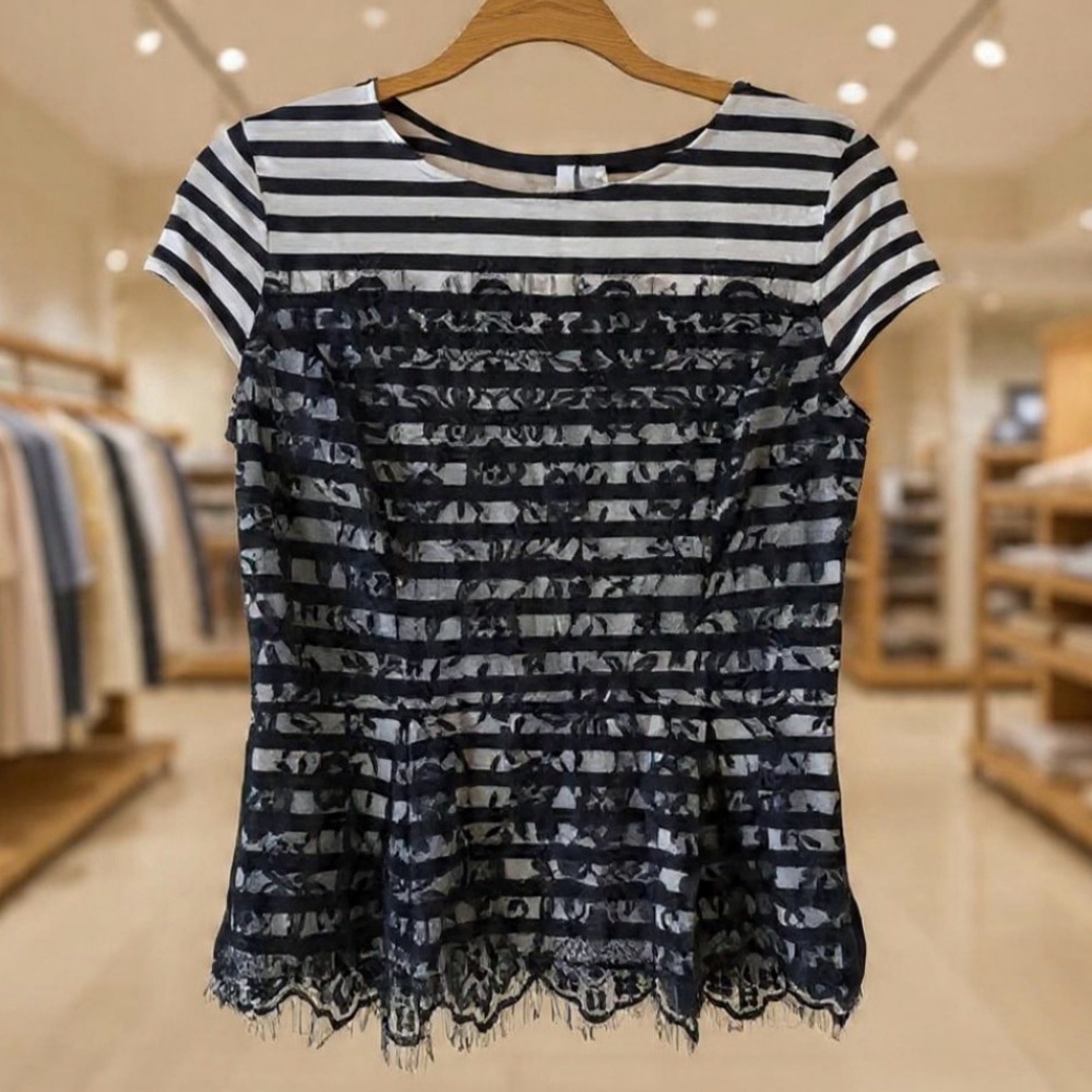 ELLE Striped Lace Women's Top Size Large